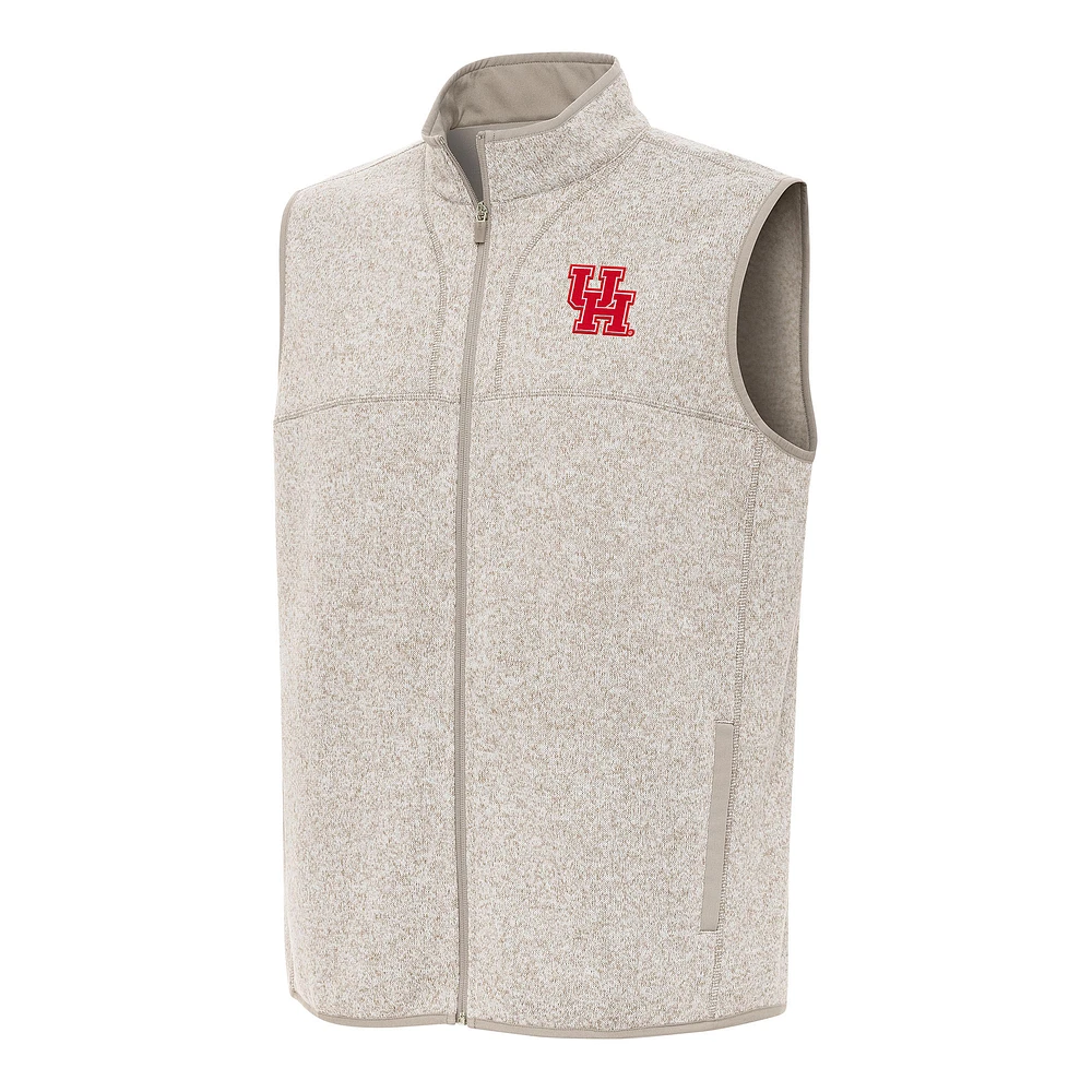 Men's Antigua Heather Oatmeal Houston Cougars Fortune Full-Zip Vest