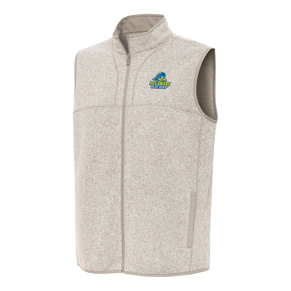 Men's Antigua Heather Oatmeal Delaware Fightin' Blue Hens Fortune Full-Zip Vest