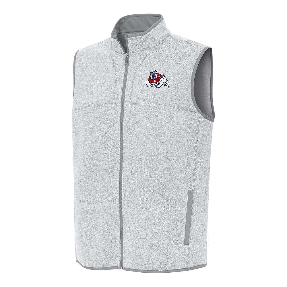 Men's Antigua Heather Gray Fresno State Bulldogs Fortune Full-Zip Vest