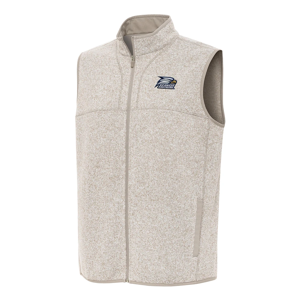 Men's Antigua Heather Oatmeal Georgia Southern Eagles Fortune Full-Zip Vest