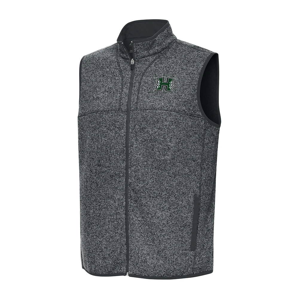 Men's Antigua Heather Charcoal Hawaii Rainbow Warriors Fortune Full-Zip Vest