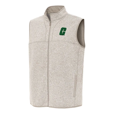 Men's Antigua Heather Oatmeal Charlotte 49ers Fortune Full-Zip Vest