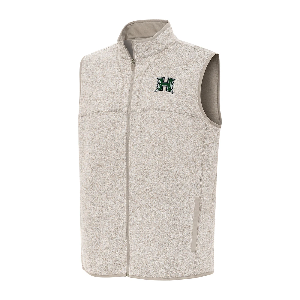 Men's Antigua Heather Oatmeal Hawaii Rainbow Warriors Fortune Full-Zip Vest