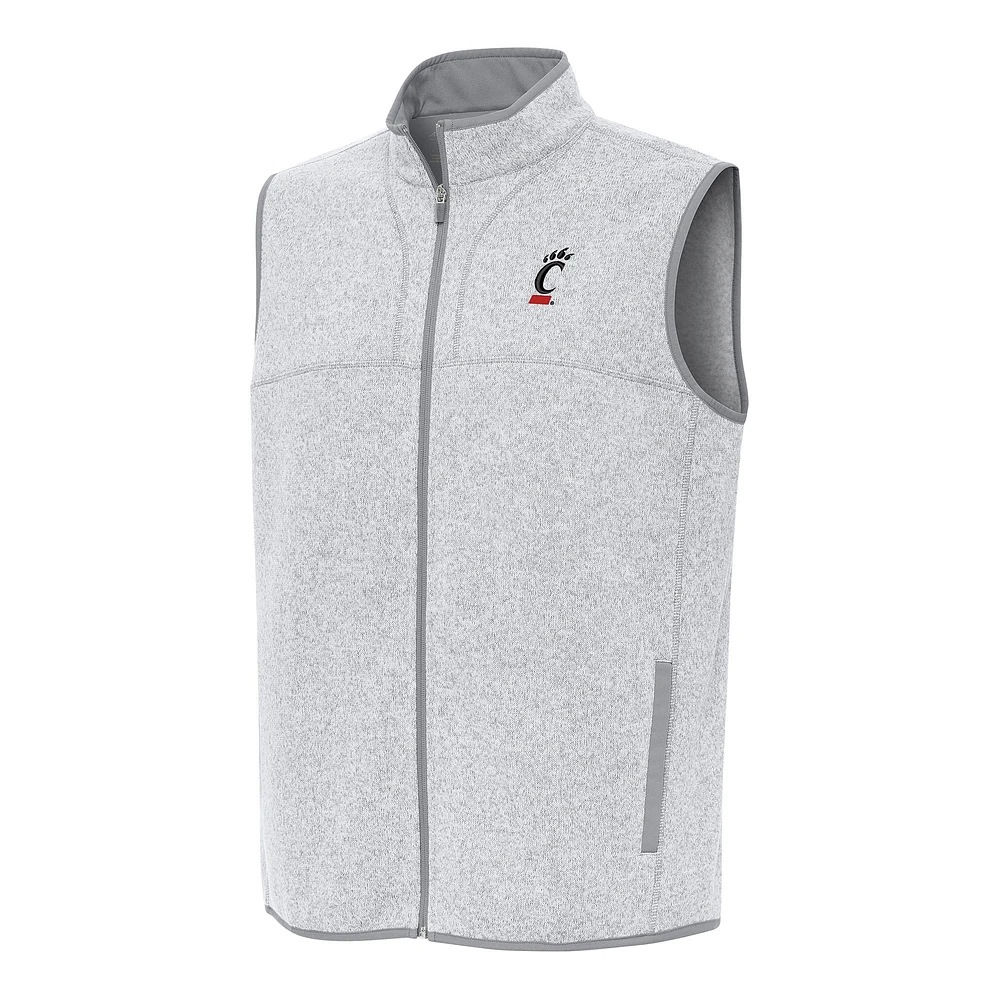 Men's Antigua Heather Gray Cincinnati Bearcats Fortune Full-Zip Vest