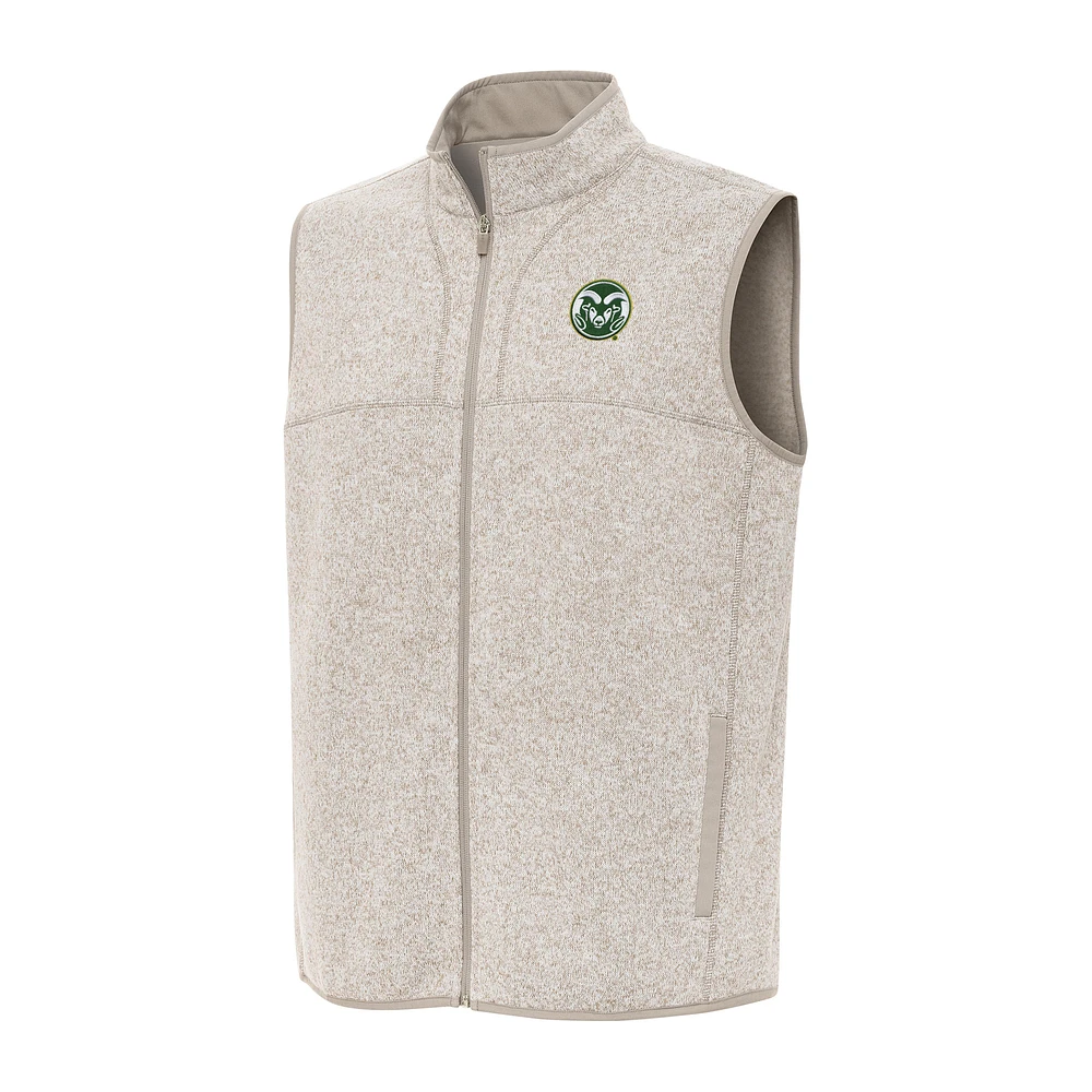 Men's Antigua Heather Oatmeal Colorado State Rams Fortune Full-Zip Vest