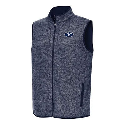 Men's Antigua Heather Navy BYU Cougars Fortune Full-Zip Vest