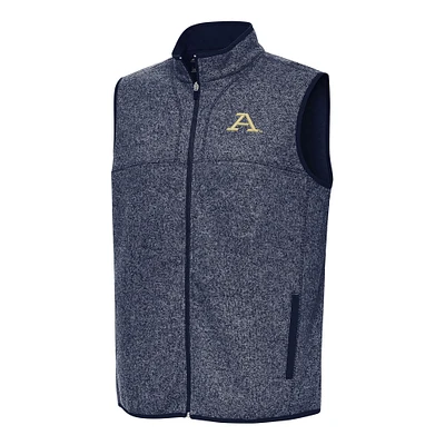 Men's Antigua Heather Navy Akron Zips Fortune Full-Zip Vest