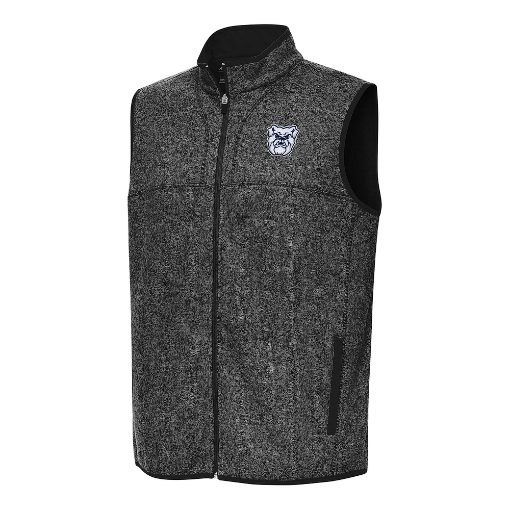 Men's Antigua Heather Black Butler Bulldogs Fortune Full-Zip Vest