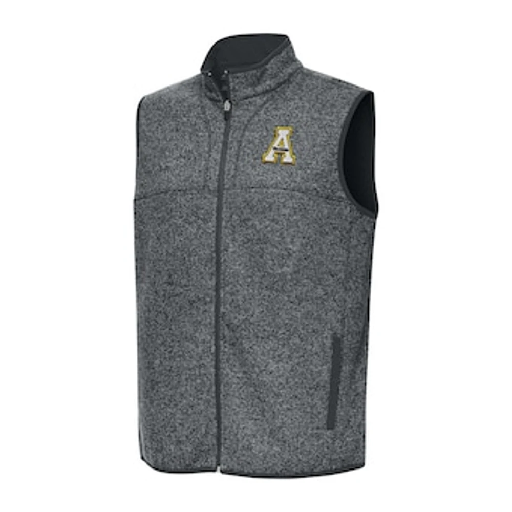 Men's Antigua Heather Charcoal Appalachian State Mountaineers Fortune Full-Zip Vest
