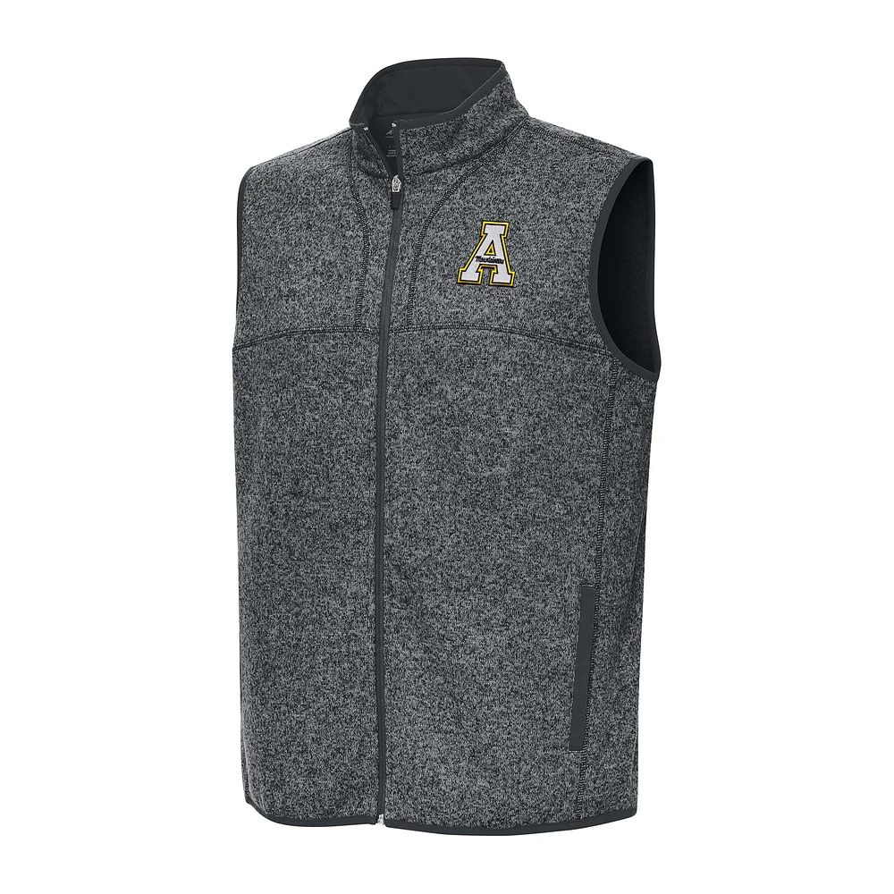 Men's Antigua Heather Charcoal Appalachian State Mountaineers Fortune Full-Zip Vest