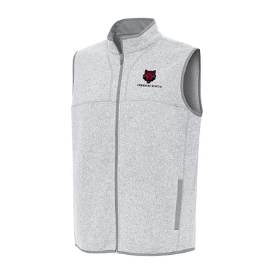 Men's Antigua Heather Gray Arkansas State Red Wolves Fortune Full-Zip Vest