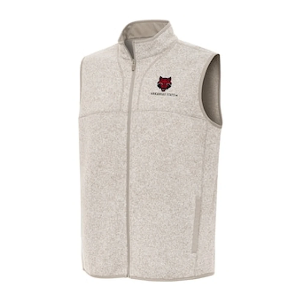 Men's Antigua Heather Oatmeal Arkansas State Red Wolves Fortune Full-Zip Vest