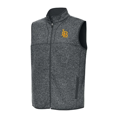 Men's Antigua Heather Charcoal Cal State Long Beach The Fortune Full-Zip Vest