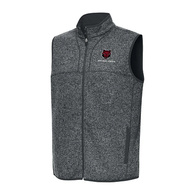 Men's Antigua Heather Charcoal Arkansas State Red Wolves Fortune Full-Zip Vest