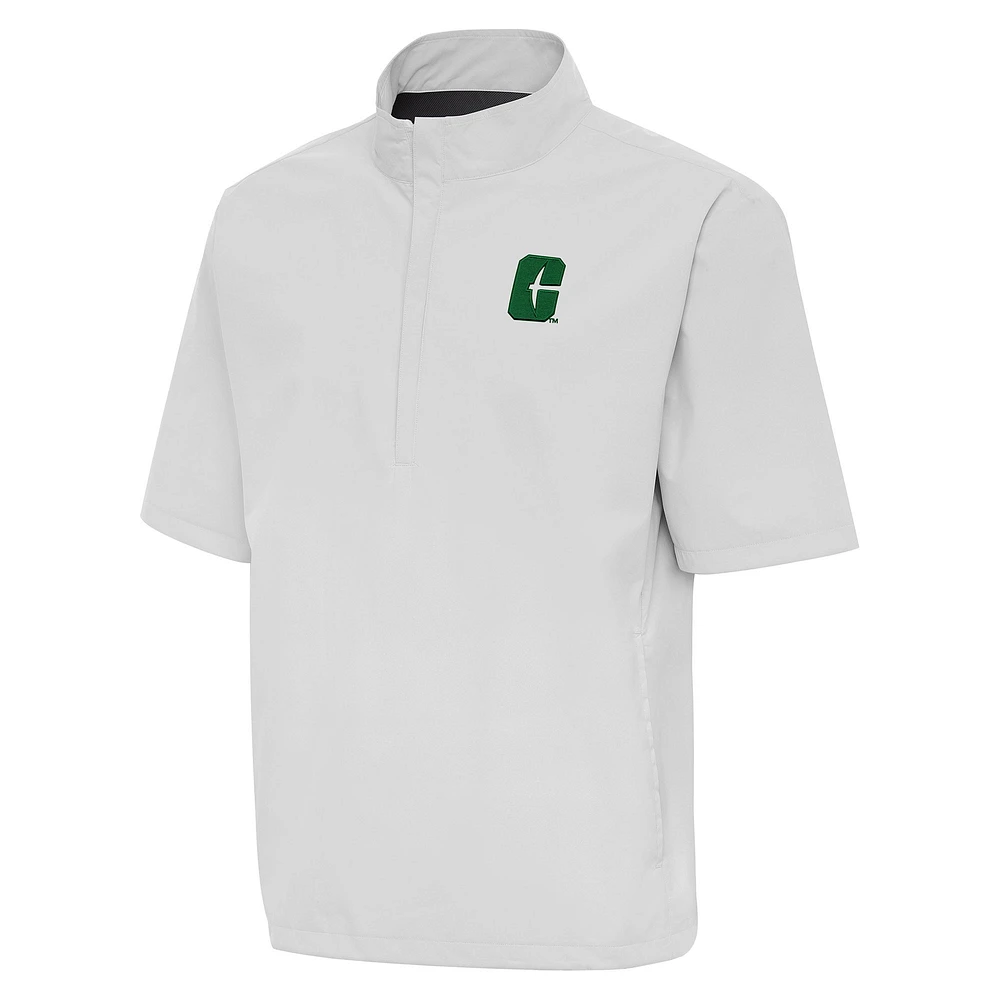 Men's Antigua Gray Charlotte 49ers Brisk Short Sleeve Quarter-Zip Jacket