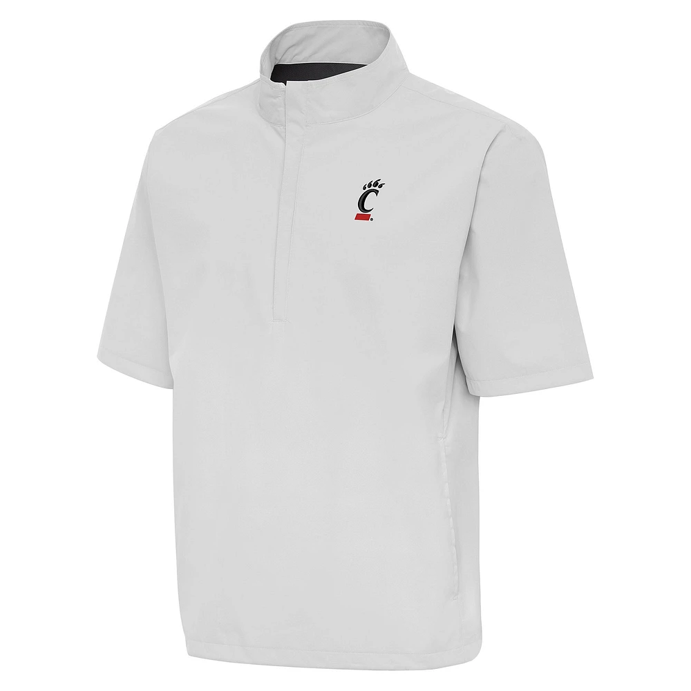 Men's Antigua Gray Cincinnati Bearcats Brisk Short Sleeve Quarter-Zip Jacket