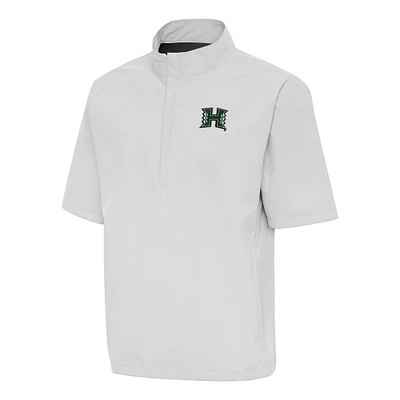 Men's Antigua Gray Hawaii Rainbow Warriors Brisk Short Sleeve Quarter-Zip Jacket
