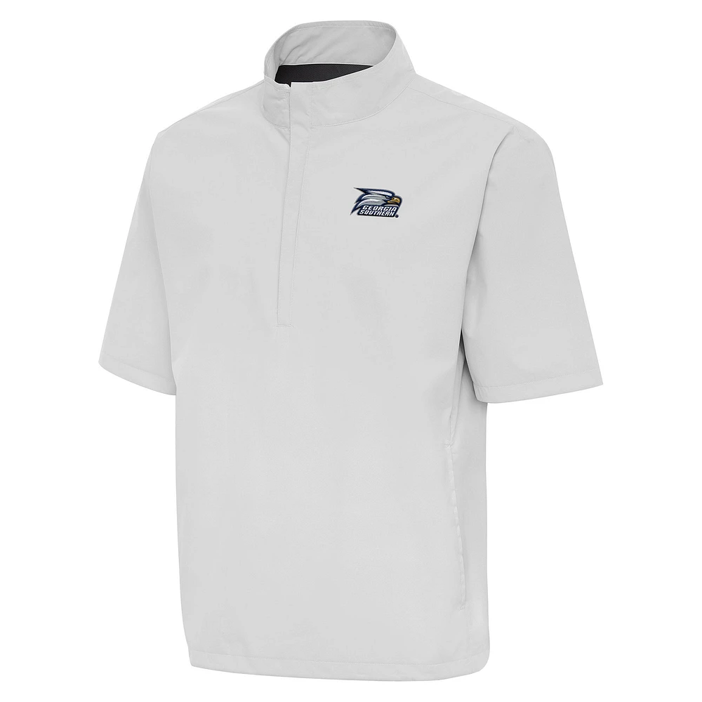 Men's Antigua Gray Georgia Southern Eagles Brisk Short Sleeve Quarter-Zip Jacket