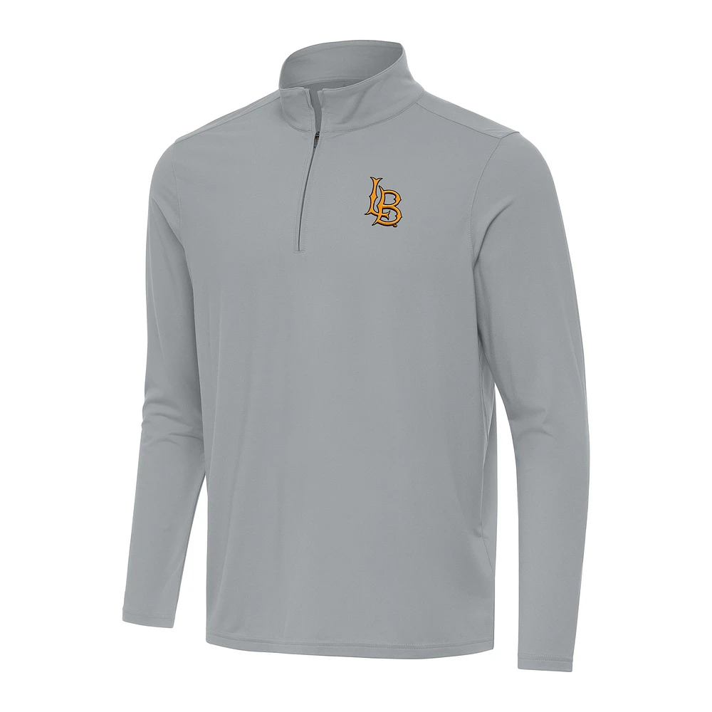 Men's Antigua Gray Cal State Long Beach The Intent Quarter-Zip Top