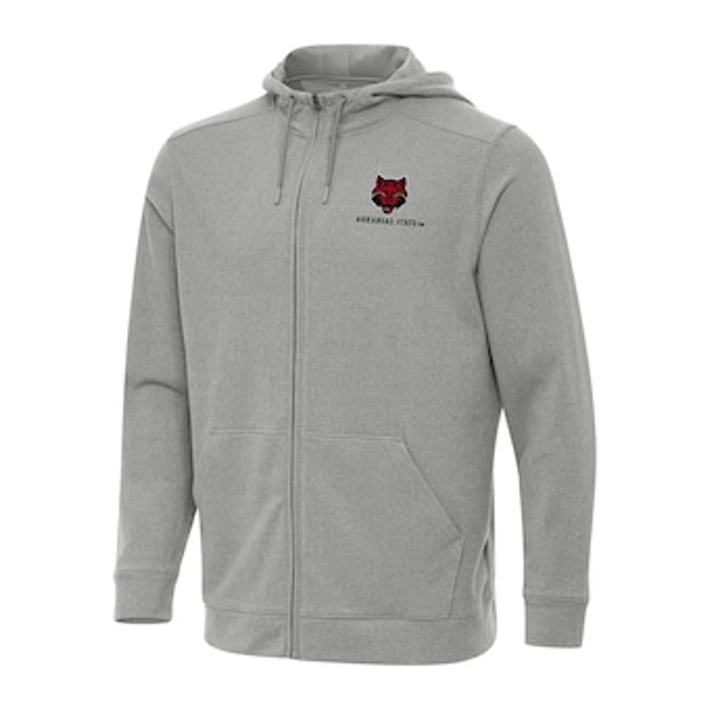 Men's Antigua Heather Gray Arkansas State Red Wolves Effortless Full-Zip Hoodie Jacket