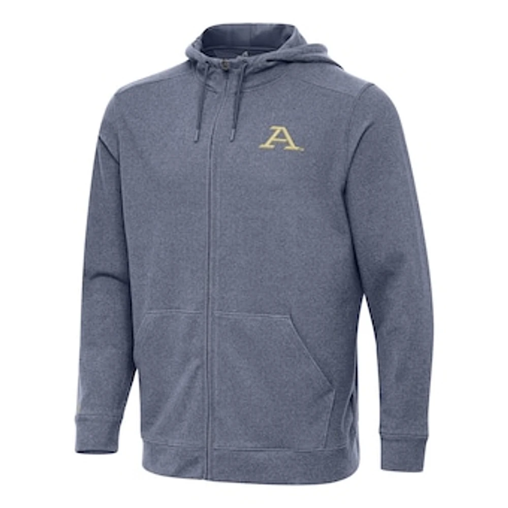 Men's Antigua Heather Navy Akron Zips Effortless Full-Zip Hoodie Jacket