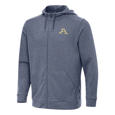 Men's Antigua Heather Navy Akron Zips Effortless Full-Zip Hoodie Jacket