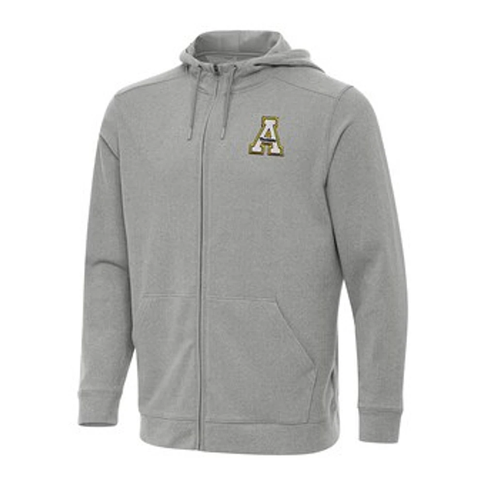 Men's Antigua Heather Gray Appalachian State Mountaineers Effortless Full-Zip Hoodie Jacket