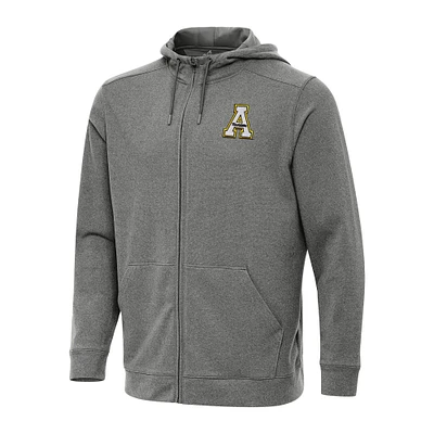 Men's Antigua Heather Charcoal Appalachian State Mountaineers Effortless Full-Zip Hoodie Jacket