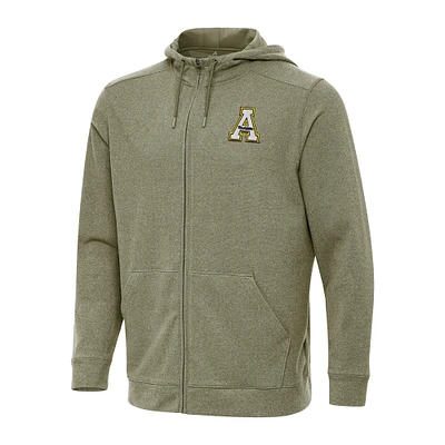 Men's Antigua Heather Olive Appalachian State Mountaineers Effortless Full-Zip Hoodie Jacket