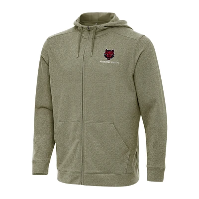 Men's Antigua Heather Olive Arkansas State Red Wolves Effortless Full-Zip Hoodie Jacket