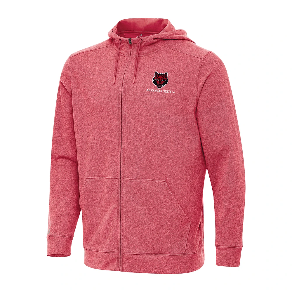 Men's Antigua Heather Scarlet Arkansas State Red Wolves Effortless Full-Zip Hoodie Jacket