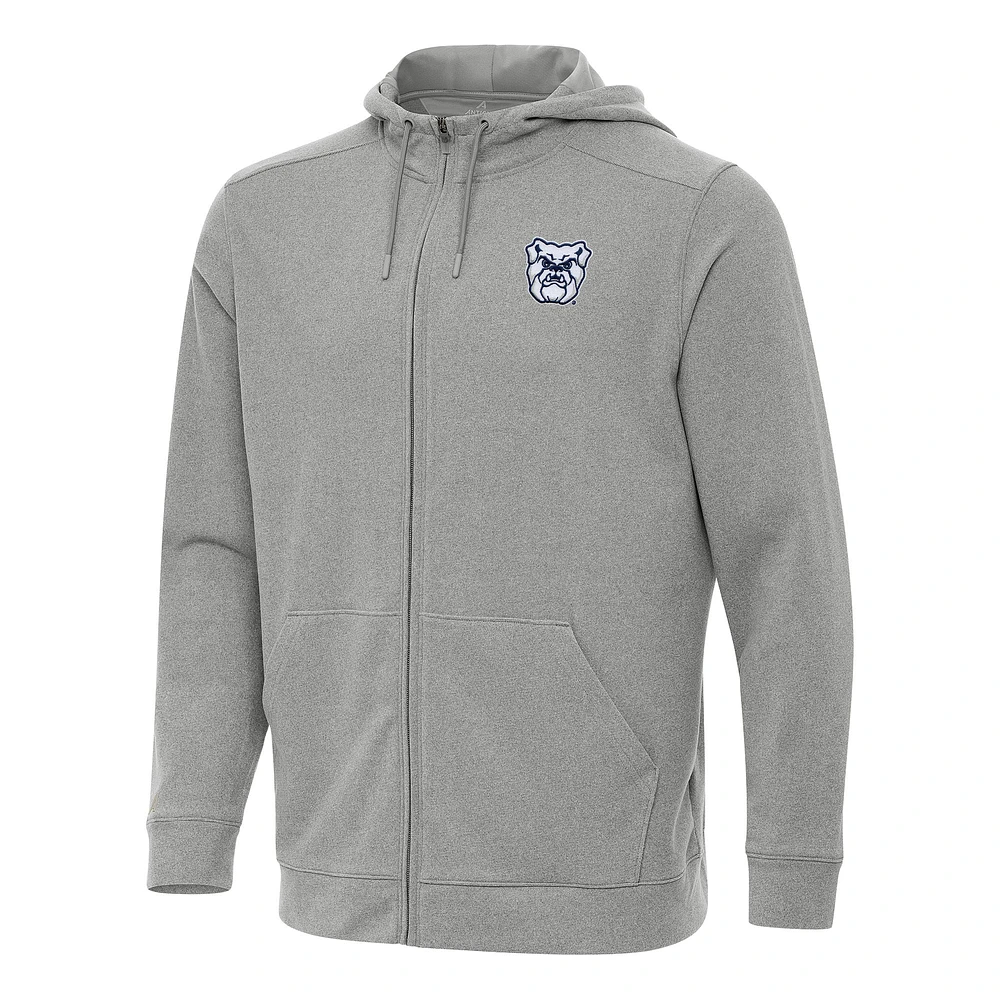 Men's Antigua Heather Gray Butler Bulldogs Effortless Full-Zip Hoodie Jacket