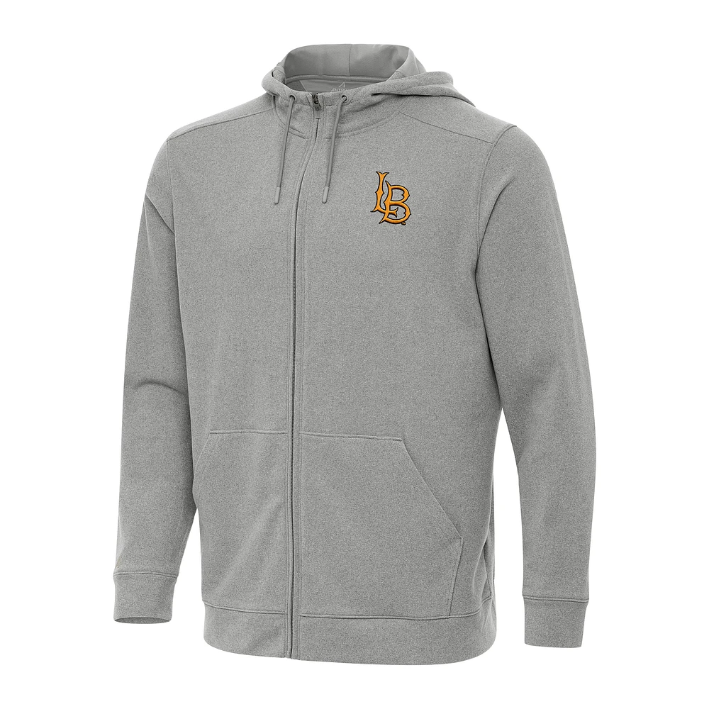 Men's Antigua Heather Gray Cal State Long Beach The Effortless Full-Zip Hoodie Jacket