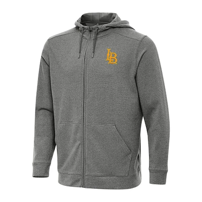 Men's Antigua Heather Charcoal Cal State Long Beach The Effortless Full-Zip Hoodie Jacket