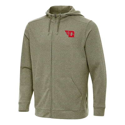 Men's Antigua Heather Olive Dayton Flyers Effortless Full-Zip Hoodie Jacket