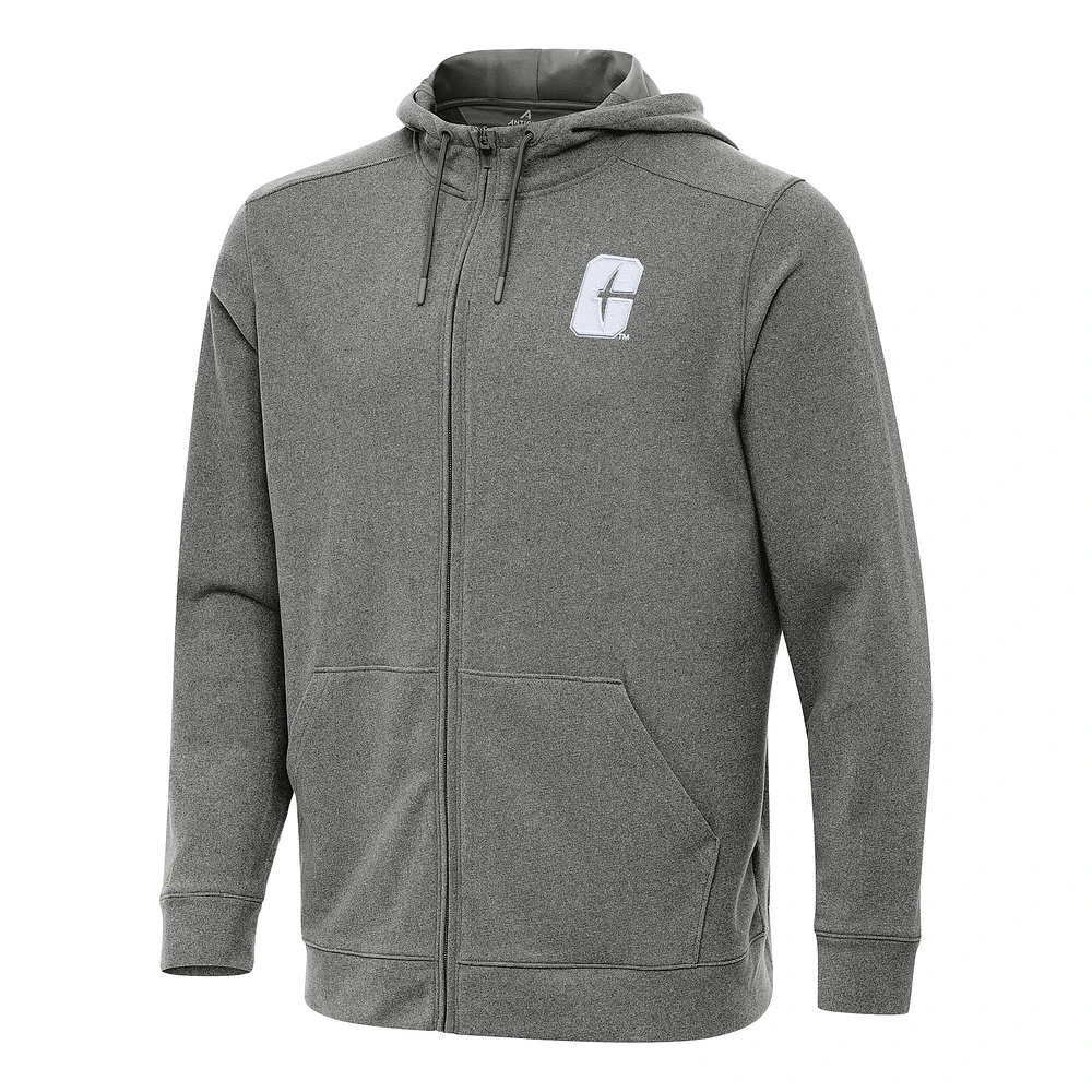 Men's Antigua Heather Charcoal Charlotte 49ers Effortless Full-Zip Hoodie Jacket