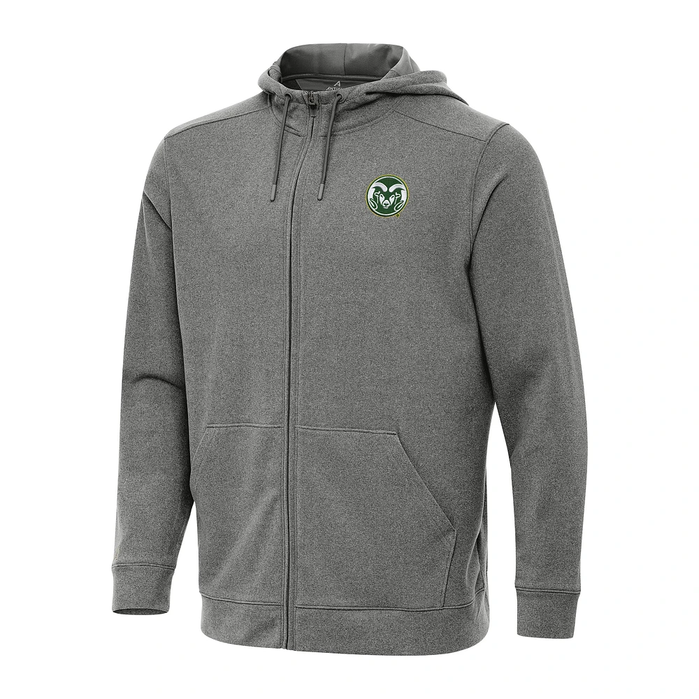Men's Antigua Heather Charcoal Colorado State Rams Effortless Full-Zip Hoodie Jacket
