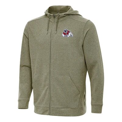 Men's Antigua Heather Olive Fresno State Bulldogs Effortless Full-Zip Hoodie Jacket