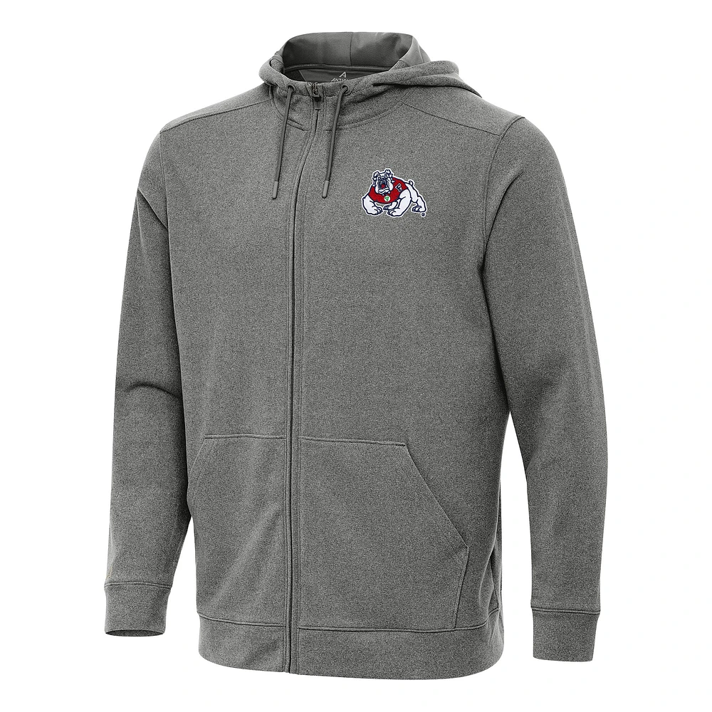 Men's Antigua Heather Charcoal Fresno State Bulldogs Effortless Full-Zip Hoodie Jacket