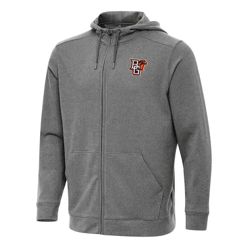 Men's Antigua Heather Charcoal Bowling Green St. Falcons Effortless Full-Zip Hoodie Jacket