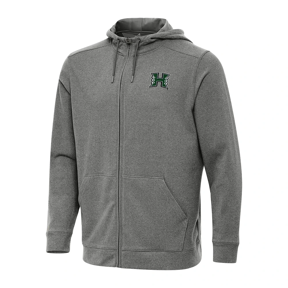 Men's Antigua Heather Charcoal Hawaii Rainbow Warriors Effortless Full-Zip Hoodie Jacket