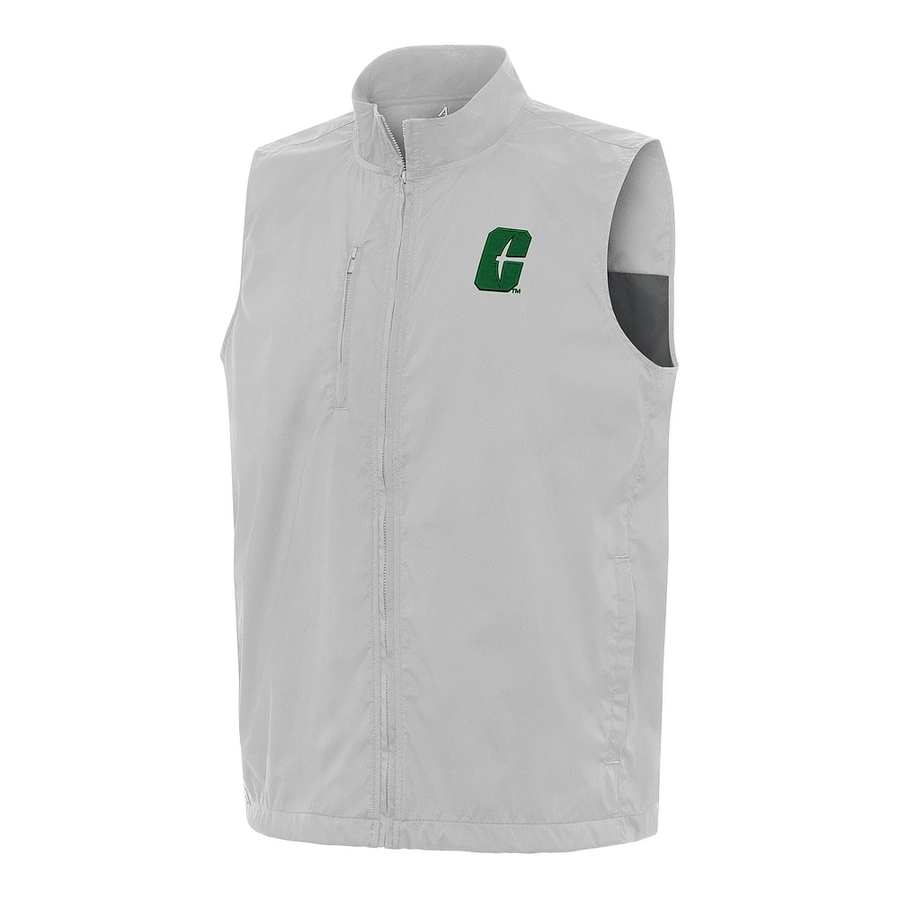 Men's Antigua Gray Charlotte 49ers Brisk Full-Zip Vest