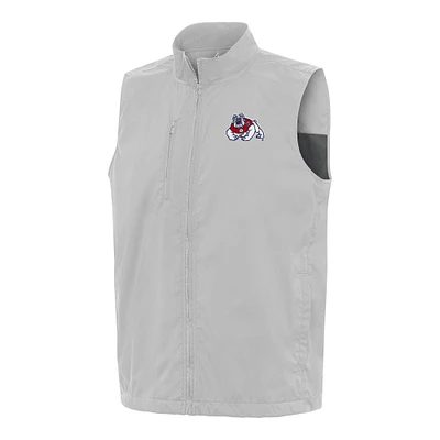 Men's Antigua Heather Gray Fresno State Bulldogs Brisk Full-Zip Vest