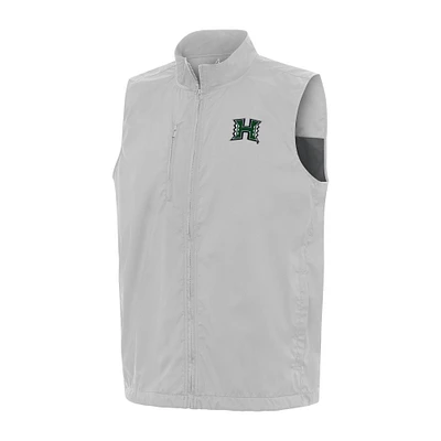 Men's Antigua Heather Gray Hawaii Rainbow Warriors Brisk Full-Zip Vest