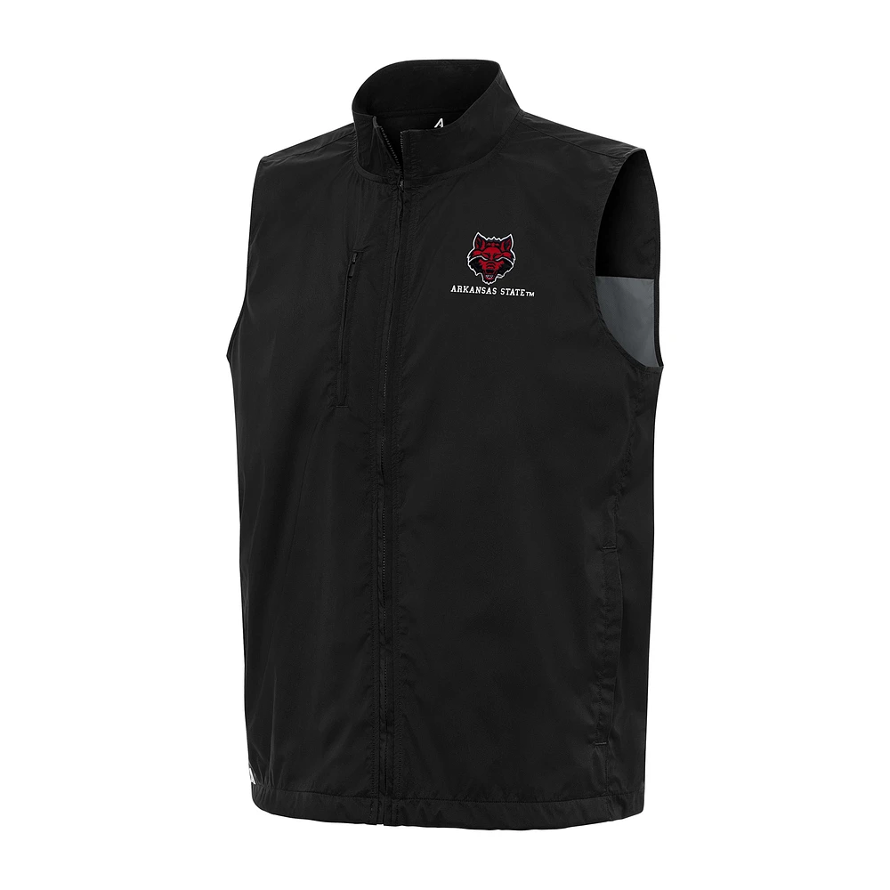 Men's Antigua Black Arkansas State Red Wolves Brisk Full-Zip Vest