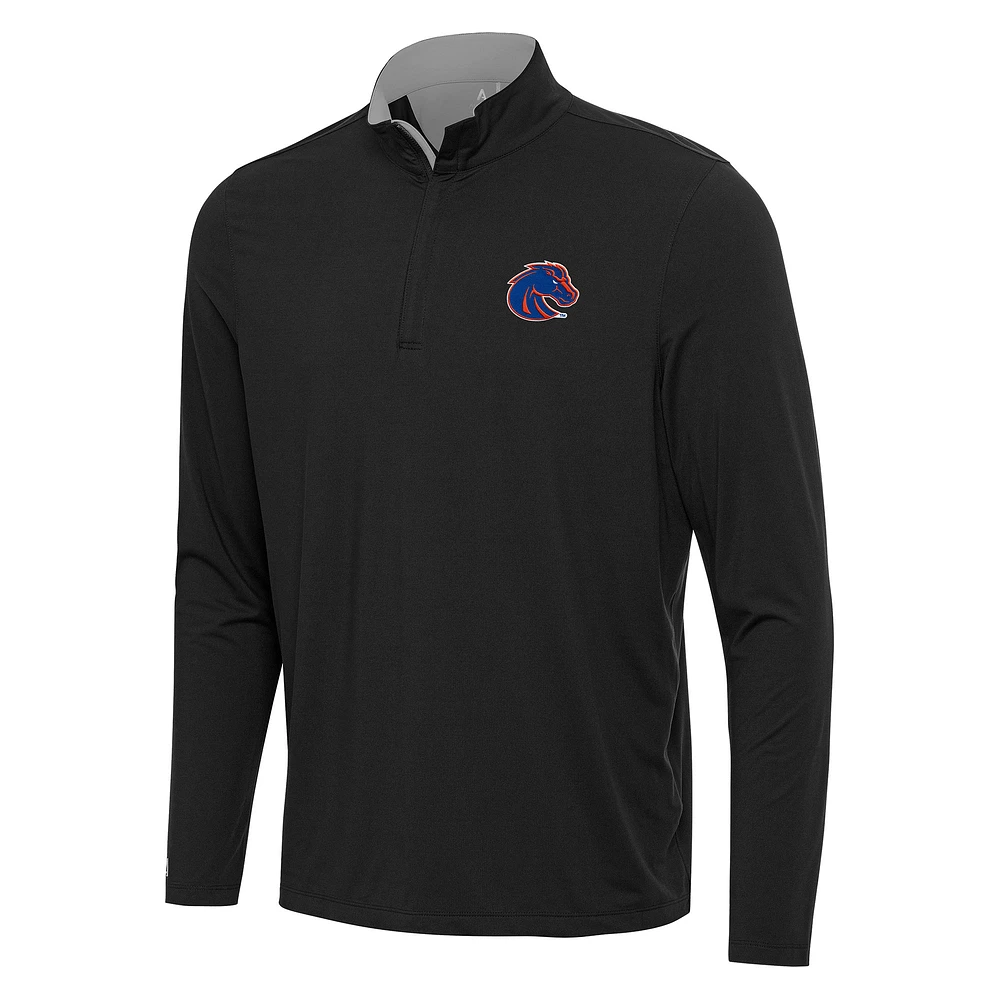 Men's Antigua Black/Gray Boise State Broncos Content Quarter-Zip Pullover Top