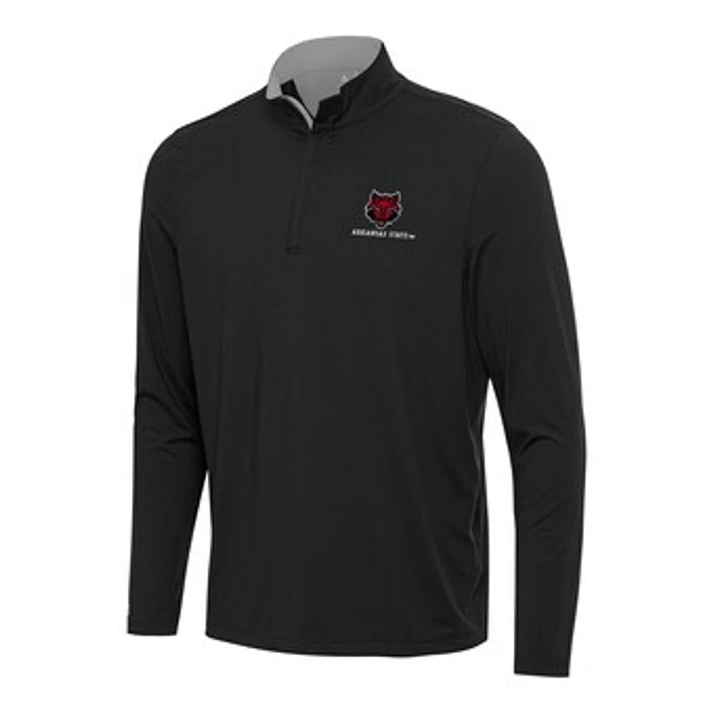 Men's Antigua Black/Gray Arkansas State Red Wolves Content Quarter-Zip Pullover Top