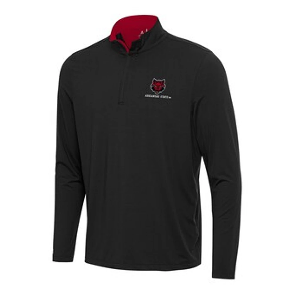 Men's Antigua Black/Scarlet Arkansas State Red Wolves Content Quarter-Zip Pullover Top