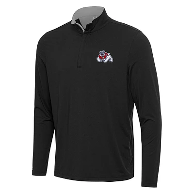 Men's Antigua Black/Gray Fresno State Bulldogs Content Quarter-Zip Pullover Top