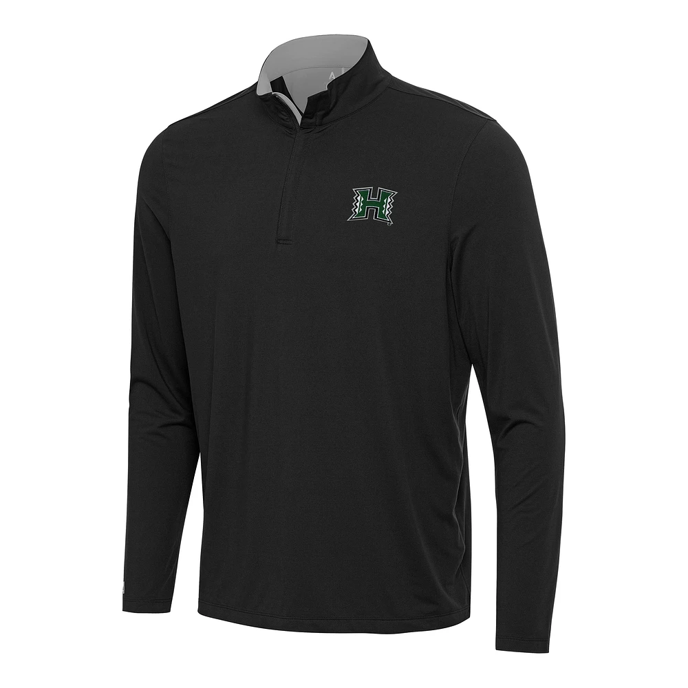 Men's Antigua Black/Gray Hawaii Rainbow Warriors Content Quarter-Zip Pullover Top